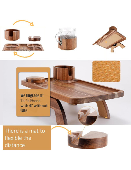 Bandeja Soporte para Taza y Teléfono Nnewvante 3 en 1 Acacia