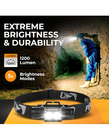 Linterna Frontal Recargable Foxelli MX1200B - 1200 Lúmenes, IPX7