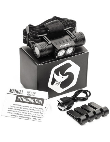 Linterna Frontal Recargable Foxelli MX1200B - 1200 Lúmenes, IPX7