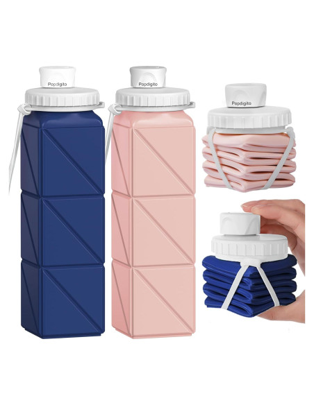 Botellas de Agua Plegables Popdigito 610ml 2 Pack a Prueba de Fugas