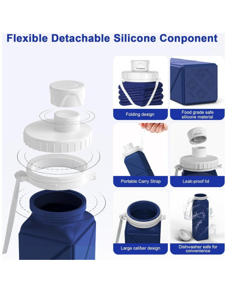 Botellas de Agua Plegables Popdigito 610ml 2 Pack a Prueba de Fugas