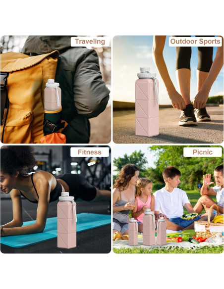 Botellas de Agua Plegables Popdigito 610ml 2 Pack a Prueba de Fugas