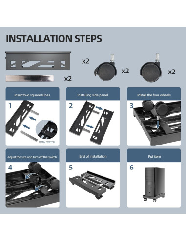 Soporte CPU Móvil Hovadova Ajustable con Ruedas 40x30 cm