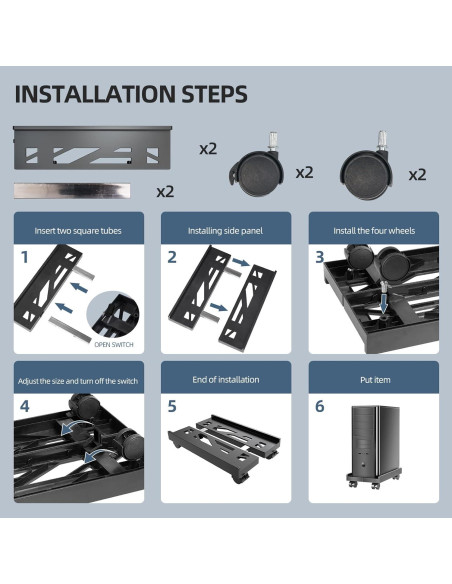 Soporte CPU Móvil Hovadova Ajustable con Ruedas 40x30 cm