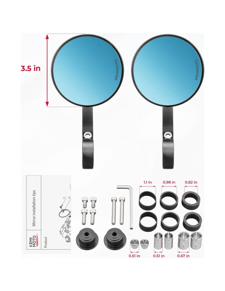 Espejos de Manillar KEMIMOTO 8,89 cm Antideslumbrante Universal