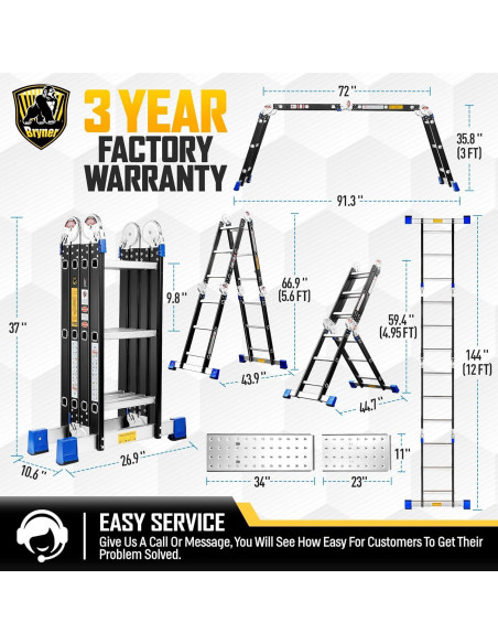 Escalera Plegable Bryner 7 en 1 Aluminio 3,66m 330kg