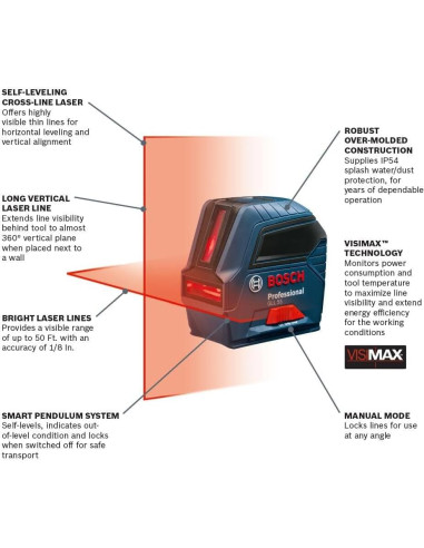 Nivel Láser Cruzado Autonivelante Bosch GLL 55 - 15.24 m
