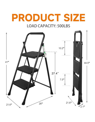 Escalera de 3 peldaños Arbusb Plegable Antideslizante