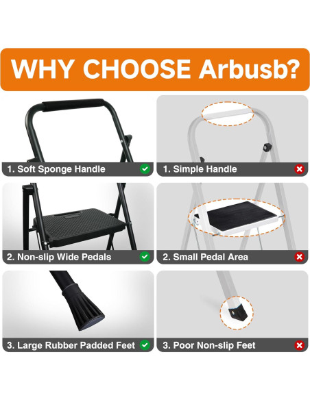 Escalera de 3 peldaños Arbusb Plegable Antideslizante