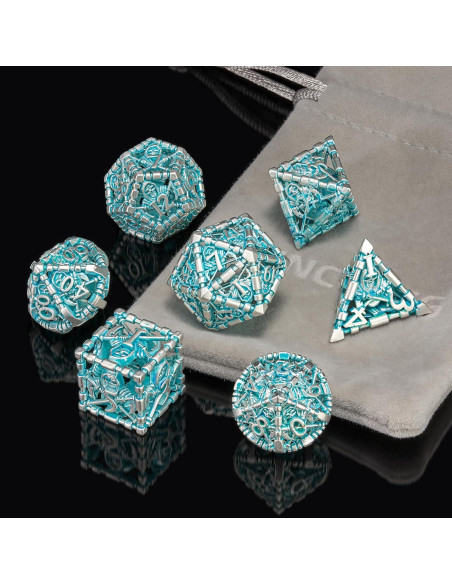 Juego de Dados D&D HNCCESG 7 Piezas Metal Hueco Azul Blanco