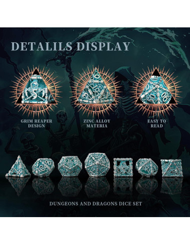Juego de Dados D&D HNCCESG 7 Piezas Metal Hueco Azul Blanco