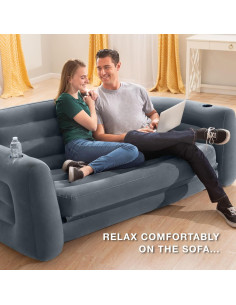 Sofá Inflable Intex Queen 2-en-1 Terciopelo y Portavasos 2