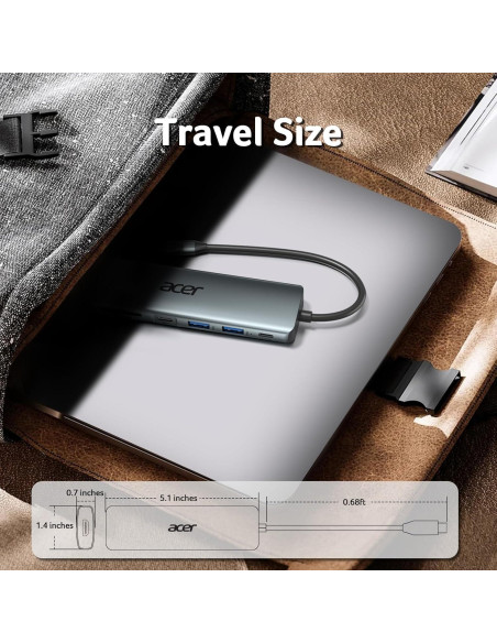 Hub USB C Acer ODK360 7 en 1 HDMI 4K, 2 USB 3.1, Carga 100W