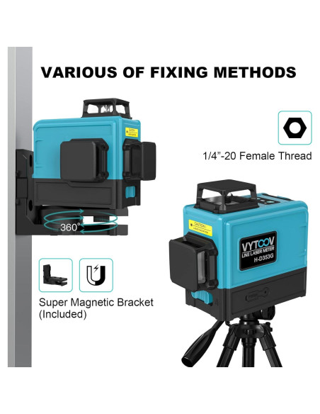 Nivel Láser Autonivelante VYTOOV 12 Líneas Verde USB-C