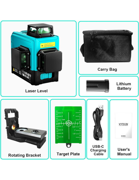 Nivel Láser Autonivelante VYTOOV 12 Líneas Verde USB-C