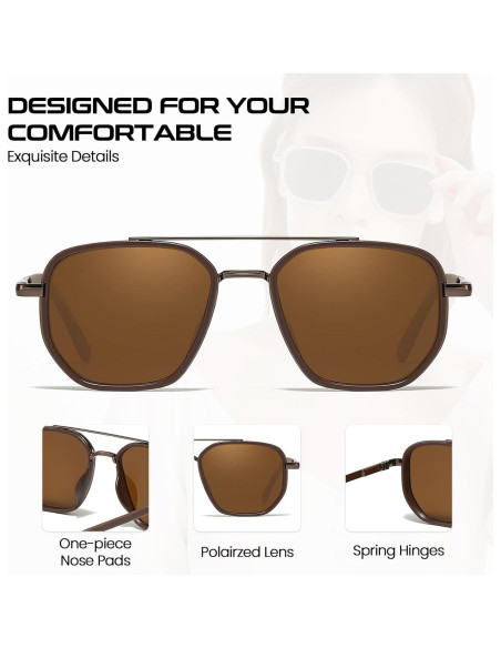 Gafas de sol aviador SODQW con marco cuadrado y doble puente