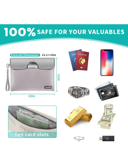 Bolsa de Dinero a Prueba de Fuego Tamfile 28x18 cm con Cerradura