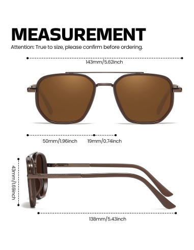 Gafas de sol aviador SODQW con marco cuadrado y doble puente