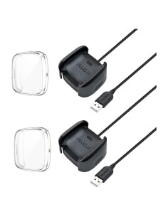 Paquete 2 Cargadores Fitbit Versa 2 + 2 Protectores TPU