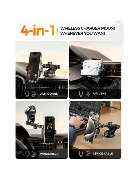Soporte Carga Inalámbrica CHGeek 15W Automóvil Negro