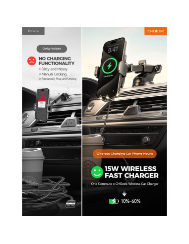 Soporte Carga Inalámbrica CHGeek 15W Automóvil Negro