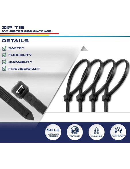 100 Bridas de Nylon Windscreen4less 20cm 22kg Resistencia