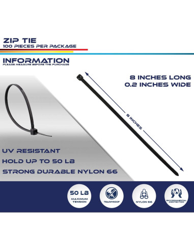 100 Bridas de Nylon Windscreen4less 20cm 22kg Resistencia