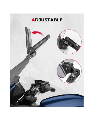 KEMIMOTO Parabrisas de Motocicleta Ajustable de Aluminio Gris Humo