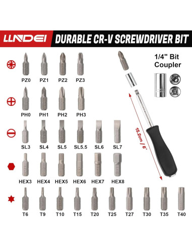 Juego de Llaves de 1/4" LLNDEI 58PCS con Carraca y Puntas