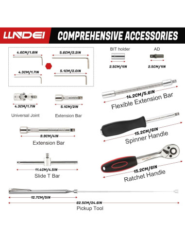 Juego de Llaves de 1/4" LLNDEI 58PCS con Carraca y Puntas