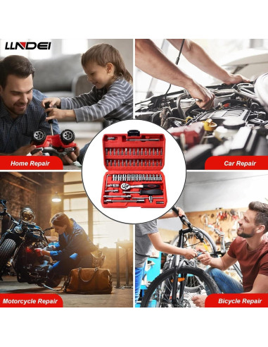 Juego de Llaves de 1/4" LLNDEI 58PCS con Carraca y Puntas