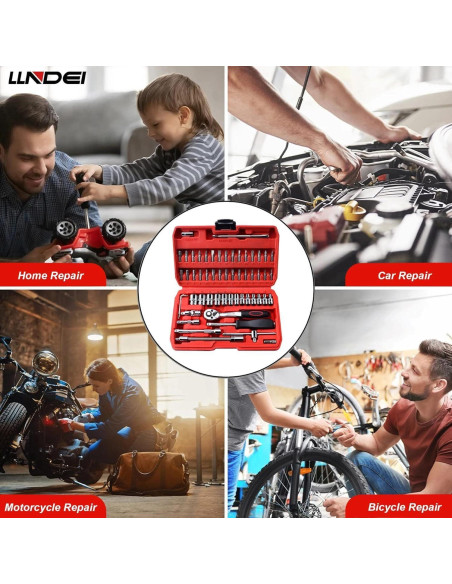 Juego de Llaves de 1/4" LLNDEI 58PCS con Carraca y Puntas