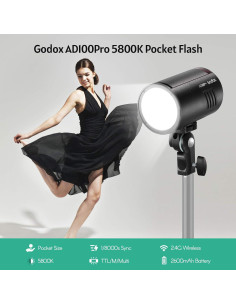Flash de Estudio Godox AD100Pro 5800K Inalámbrico 100Ws 2