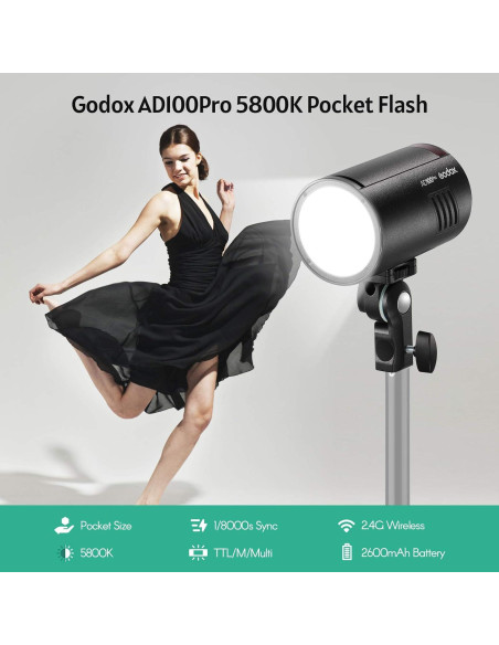 Flash de Estudio Godox AD100Pro 5800K Inalámbrico 100Ws