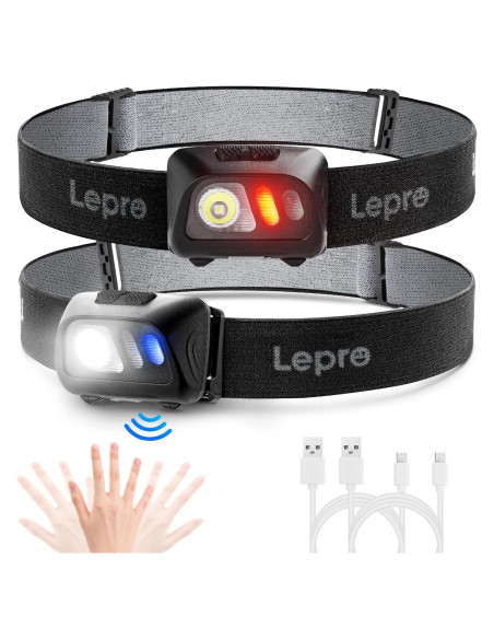 Linterna Frontal Recargable Lepro PR320017-a-2 con Sensor de Movimiento - 1500 Lux, Paquete de 2