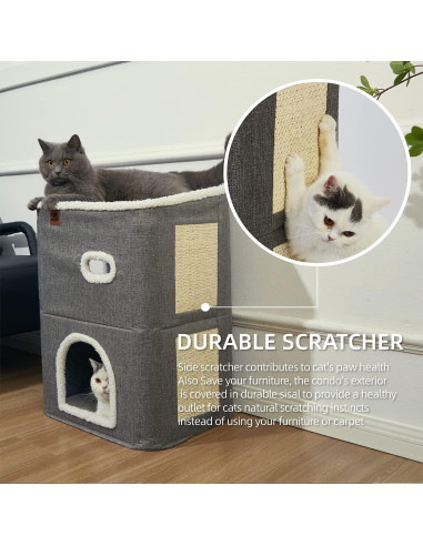 Casa para Gatos de 2 Pisos CATBOAT Gris con Almohadilla para Raspar