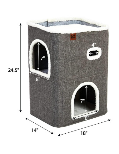 Casa para Gatos de 2 Pisos CATBOAT Gris con Almohadilla para Raspar