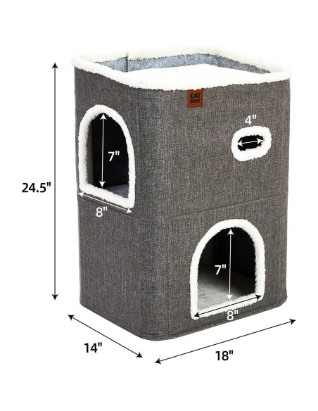 Casa para Gatos de 2 Pisos CATBOAT Gris con Almohadilla para Raspar Casa para Gatos de 2 Pisos CATBOAT Gris con Almohadilla para Raspar