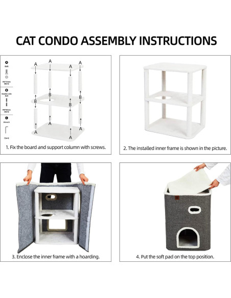 Casa para Gatos de 2 Pisos CATBOAT Gris con Almohadilla para Raspar Casa para Gatos de 2 Pisos CATBOAT Gris con Almohadilla para Raspar