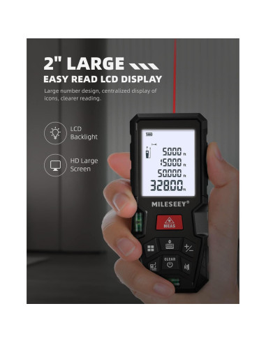 Medidor Láser MiLESEEY D5T 99.97m Pantalla LCD Retroiluminada