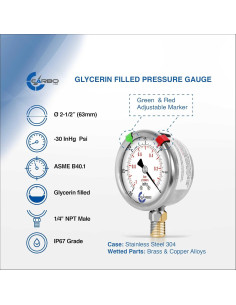Manómetro CARBO Acero Inoxidable Doble Pantalla -30 kPa 2