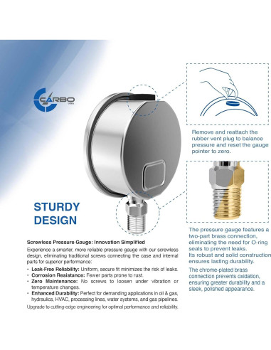Manómetro CARBO Acero Inoxidable Doble Pantalla -30 kPa