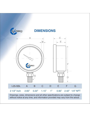Manómetro CARBO Acero Inoxidable Doble Pantalla -30 kPa