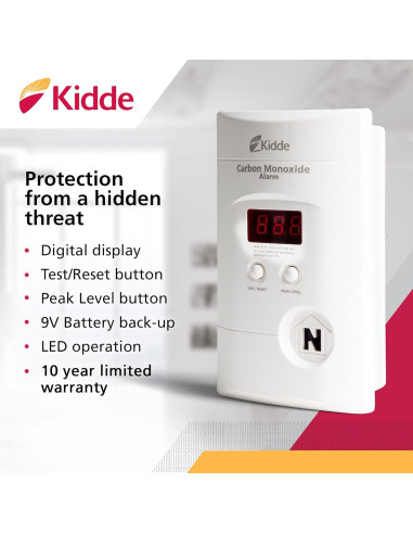 Detector de Monóxido de Carbono Kidde KN-COPP-3 Enchufable con Pantalla Digital
