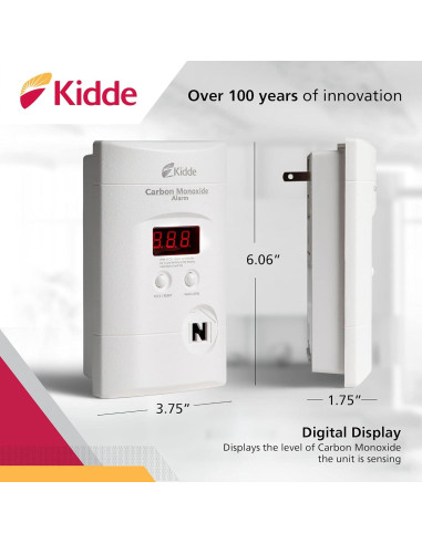 Detector de Monóxido de Carbono Kidde KN-COPP-3 Enchufable con Pantalla Digital