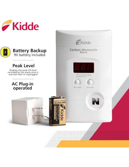 Detector de Monóxido de Carbono Kidde KN-COPP-3 Enchufable con Pantalla Digital