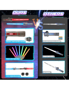 Sables de luz LED JONEG 2 PCS 7 colores sonido FX para niños 2