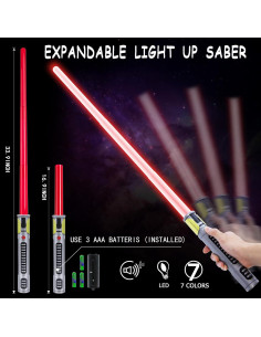 Sable de Luz Extensible KEGOZ 7 Colores con Sonido FX - Paquete de 2 2