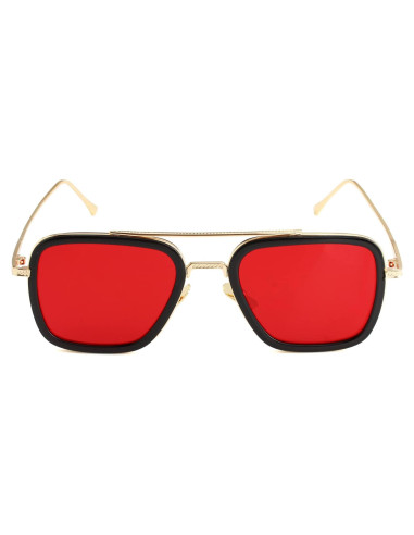 Gafas de Sol AIEYEZO Cuadradas Vintage UV 100% Oro/Rojo