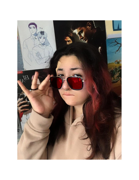 Gafas de Sol AIEYEZO Cuadradas Vintage UV 100% Oro/Rojo